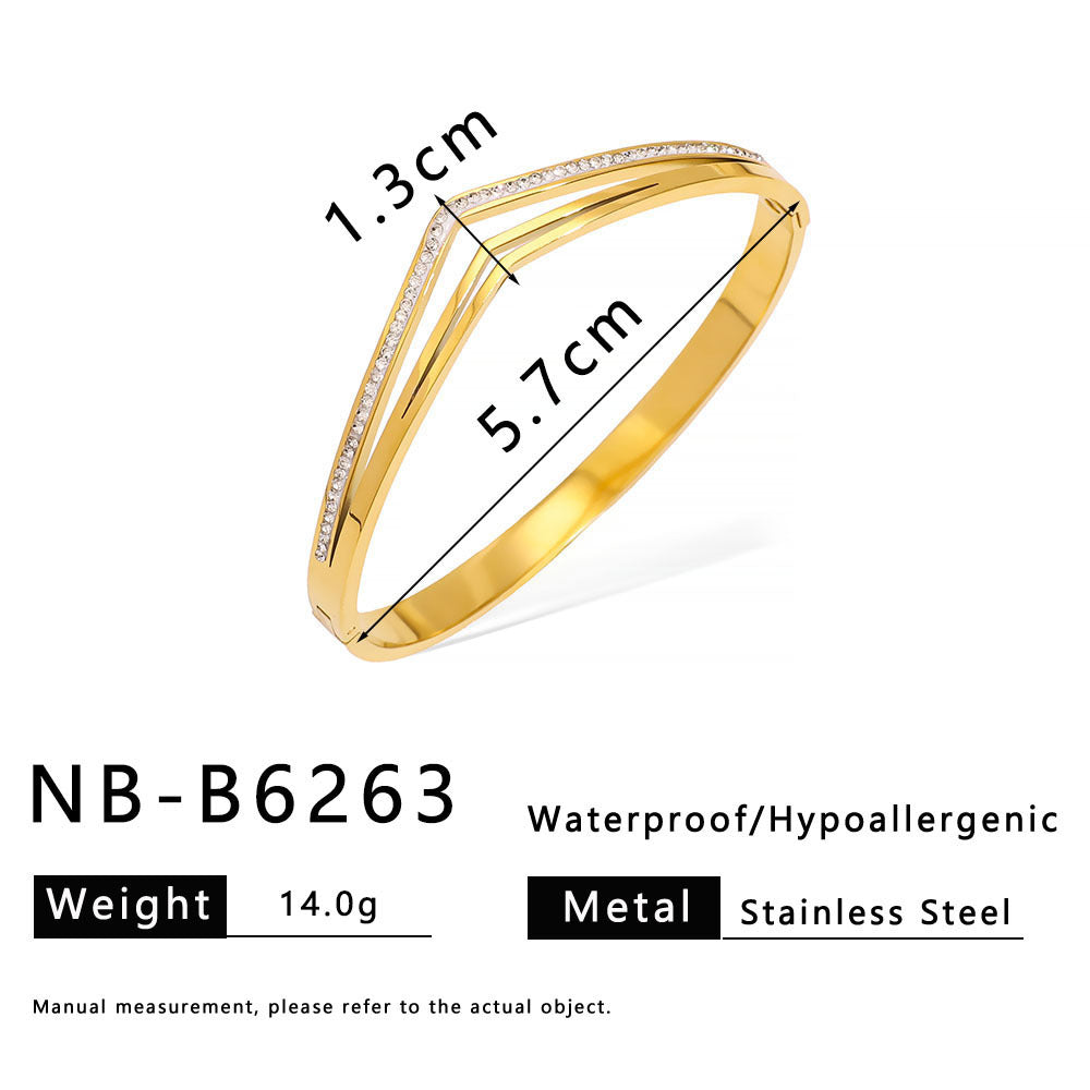 Retro Stainless Steel Bracelet Ins Style Geometric Line Hollow Diamond Bracelet 18K Gold Plated Bracelet