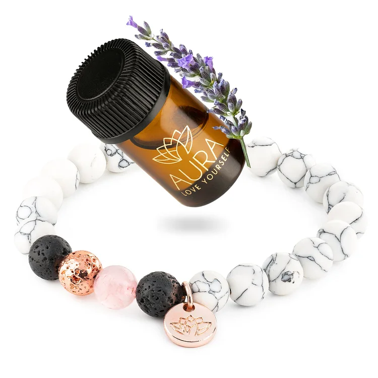 Olivenorma Howlite Lava Stone Rose Quartz Lavender Essential Oil Bracelet