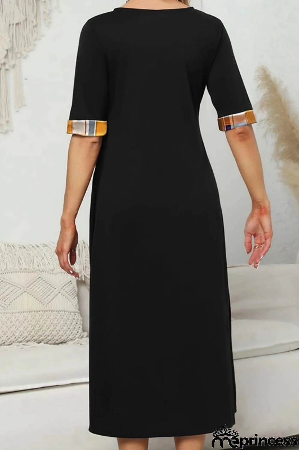 Casual Plaid Print Patchwork O Neck Short Sleeve Dress Dresses