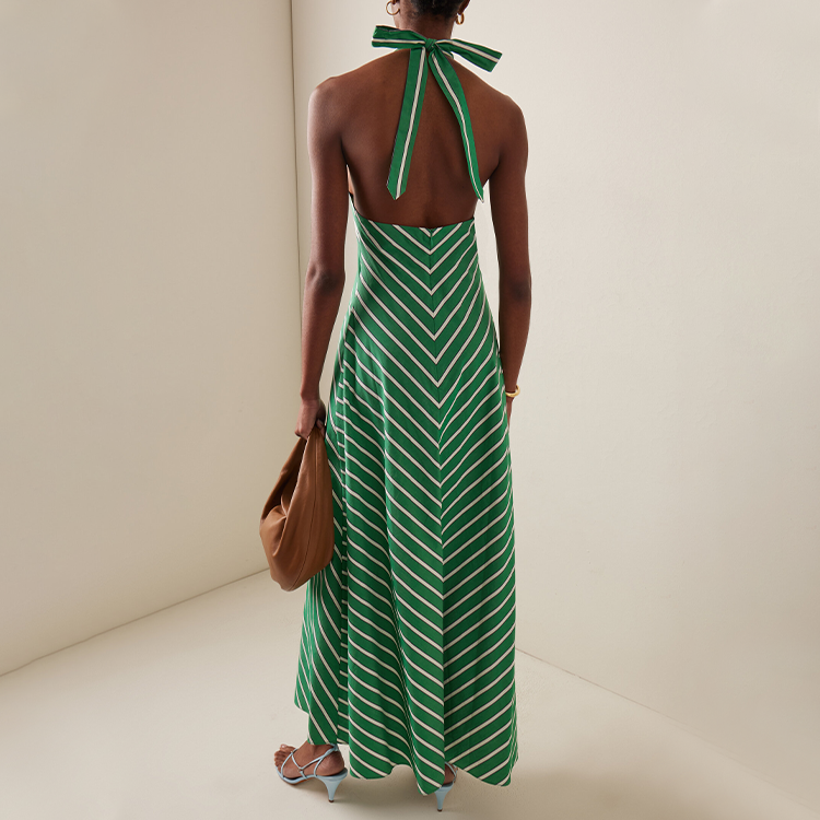 Halter Striped Print Midi Dress