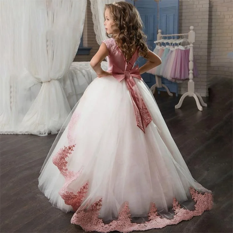 2021 First Communion Bridesmaid Girl Lace Princess Dress Kids Dresses For Girls Children Costume Party Wedding Dress 10 12 Years