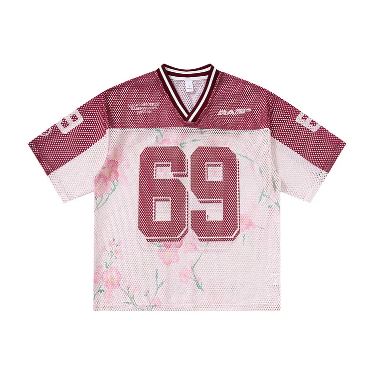 Mens Vintage Y2k Oversized Number Floral  Graphic Jersey Tees
