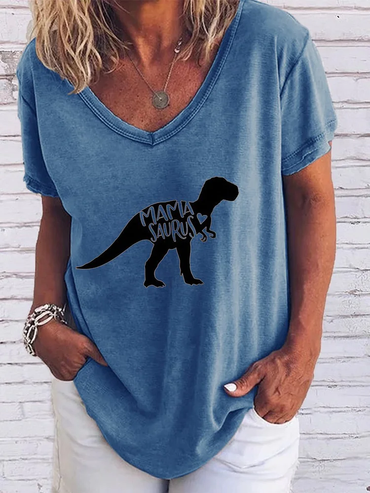 Bestdealfriday Mamasaurus Dinosaur Cotton Blend Short Sleeve Shift Casual Woman's T-Shirts Tops