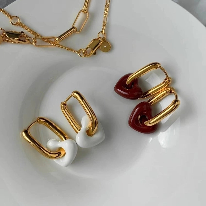 1 Pair Retro Minimalist Heart Shape Plating 304 Stainless Steel Drop Earrings