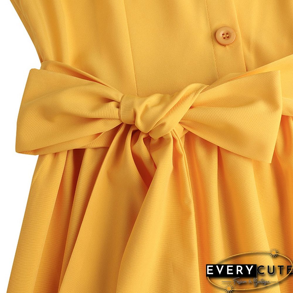 Retro Women Summer Sexy Short Sleeve Long Shirt Dress Party Elegant Big Swing Pleated Maxi Sundress