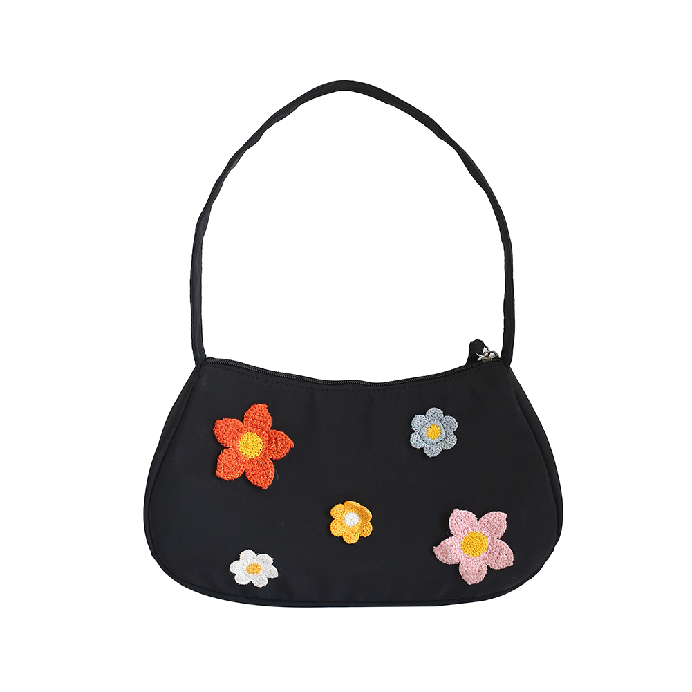 

Casual Shoulder Underarm Bag Flower Printed Portable Tote Handbags, Black, 501 Original