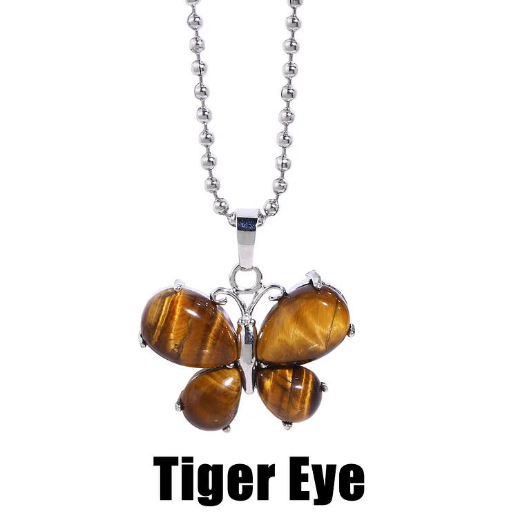 Olivenorma Tiger Eye Butterfly Kitten Angel Wings Pendant Necklace