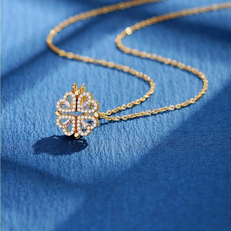 Romantic Lucky Four Leaf Clover Necklaces for Women Refined Cubic Zirconia Love Heart Pendant Necklace Stainless Steel Jewelry