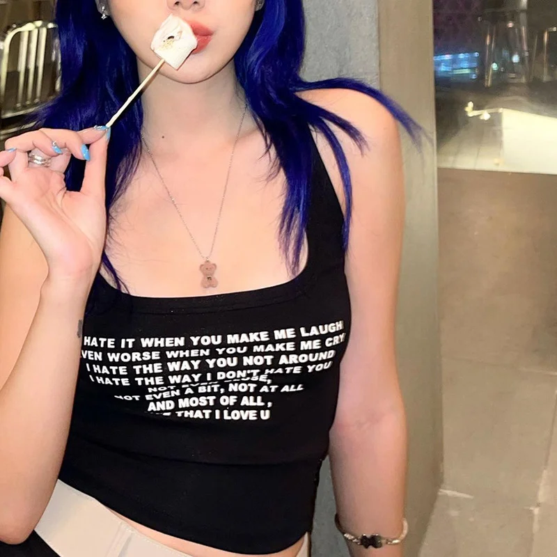 Uveng 2024 New Letter Prints Of The Vest Street Trend Hot Girl To Repair Short Solid Color T-Shirt Girl