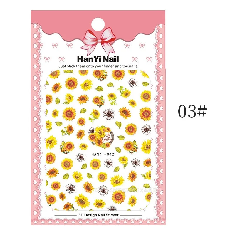 3D Charms Flowers Leaf Nail Art Stickers Watercolor Abstract Floral Nail Decal Sliders Manicures Nail Art Decorations For Autumn