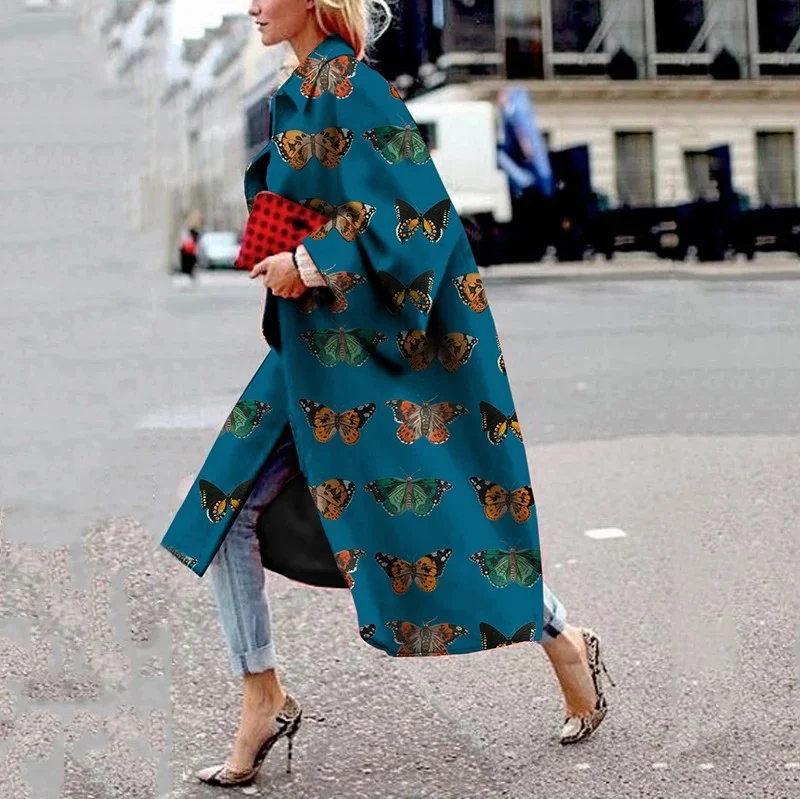 Woman Cotton Long Sleeve Floral-Print Outerwear
