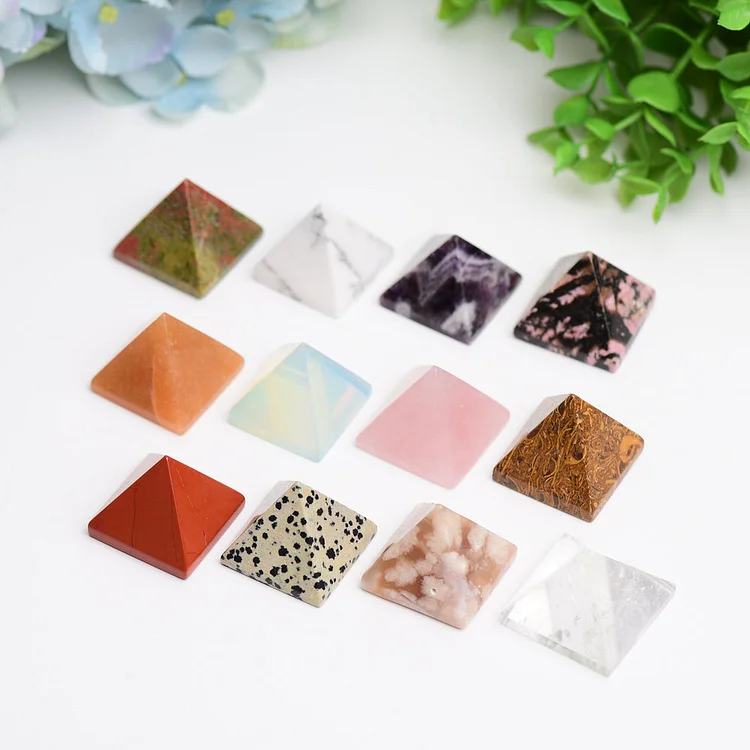 1.1"   Crystal Pyramids Crystal Carving   Unakite Howlite Dream Amethyst Orange Aventurine Opalite Rose Quartz Calligraphy Red Jasper Dalmatian Flower Agate Clear Quartz