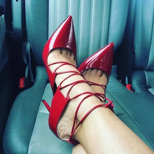 Red Upper Strappy Stiletto Pump Heels for Women Vdcoo