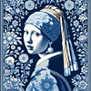 Blue And White Porcelain-Pearl Earring Girl-14CT Stamped Cross Stitch 40*40cm/15.75*15.75in