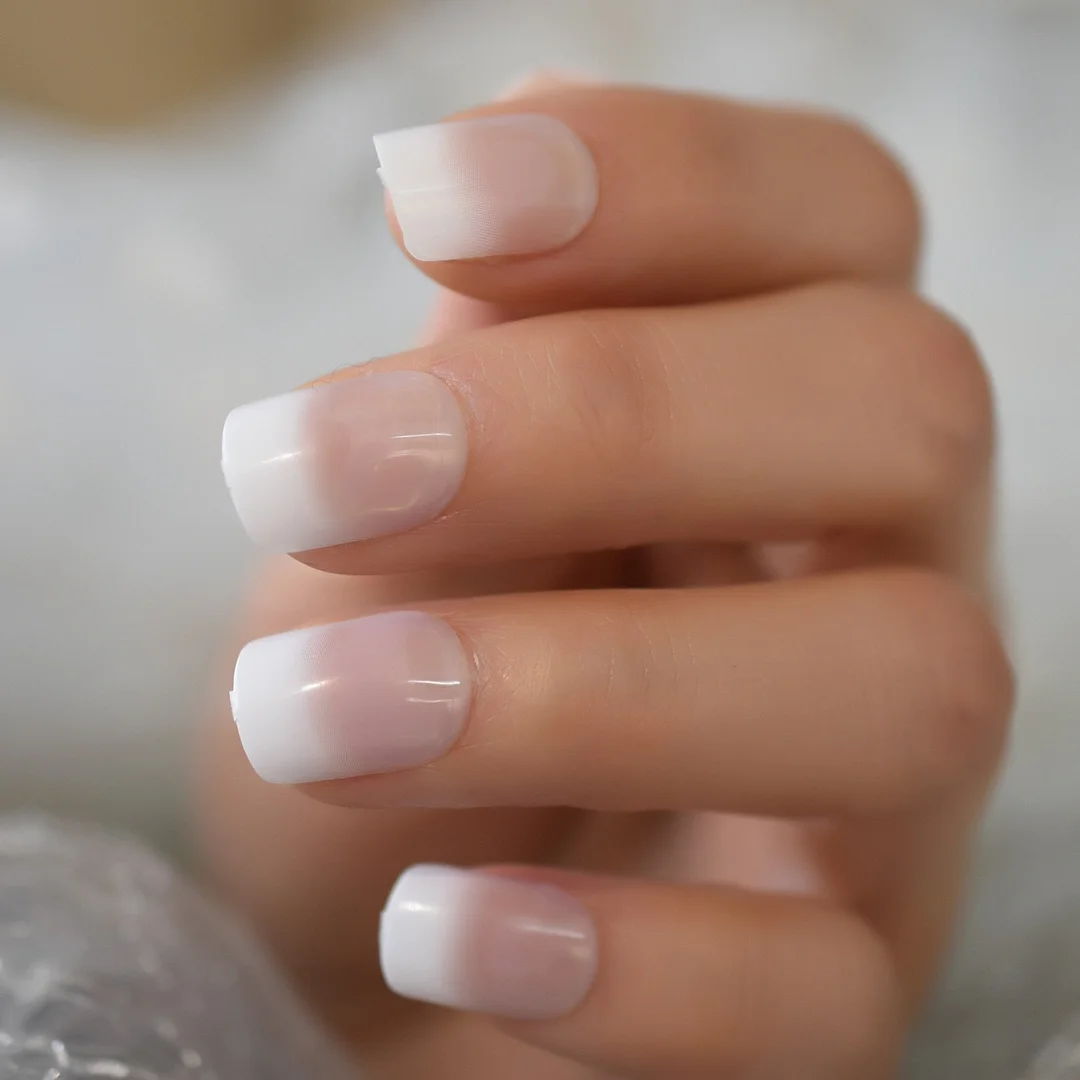 French Manicure 24 Units Faux Ongles Short Squoval Rose Mixed Milky White Press On Nail Large