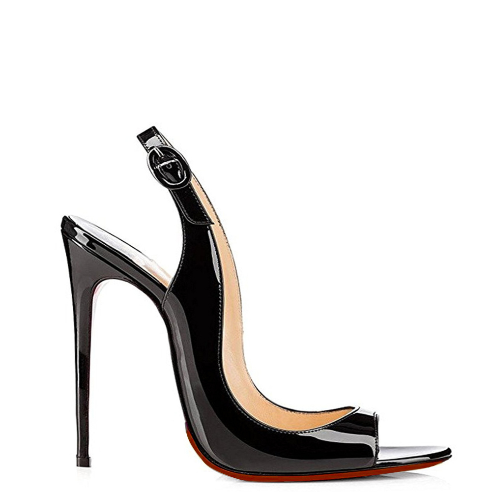 Black Pumps Red Bottom Ankle Strap Patent Women Summer Shoes-MERUMOTE