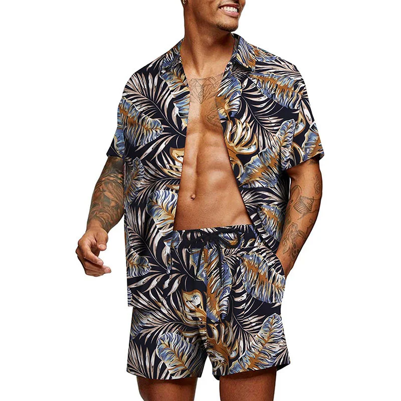 Men's Hawaiian Flower Shirt Beach Suit Shorts Two-piece Set