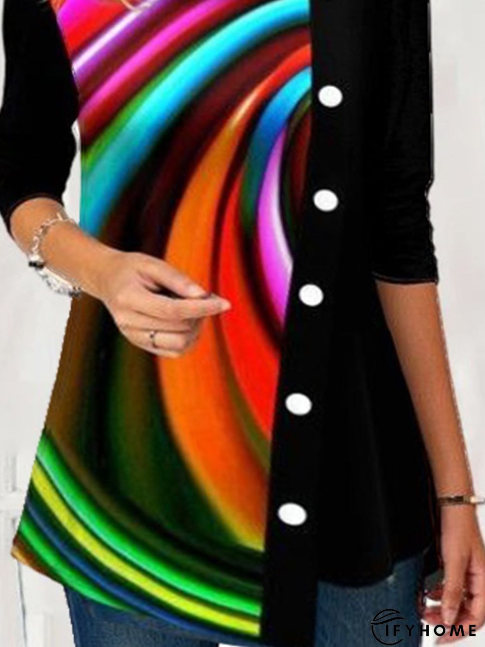 Casual Color Block Turtle Neck Long Sleeve Loosen Tops | IFYHOME