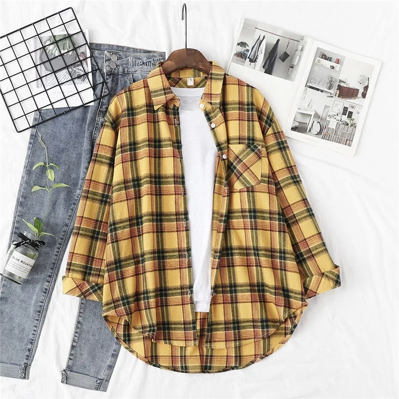 Women Blouses Shirts Womens Tops And Blouses 2020 Womenswear Long Sleeve Clothing Button Up Down Shirt Plaid Korean Female New