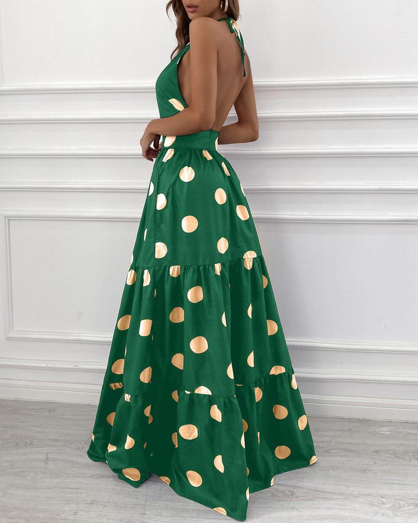 Chic Polka Dot Print Sleeveless Maxi Dress-vocosishoes