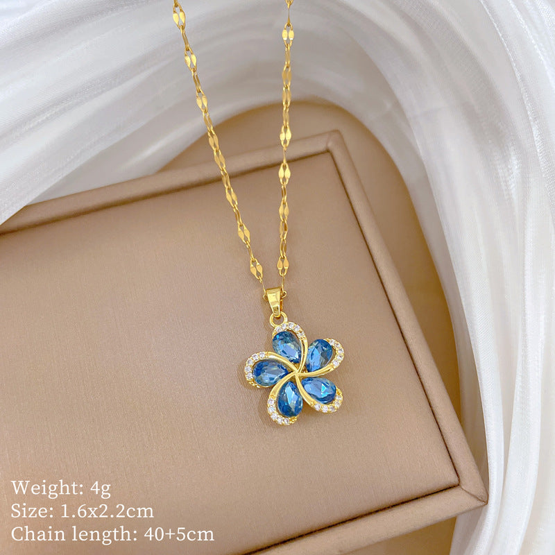 Rotating Flower Full Diamond Fashion Gorgeous Full Diamond Necklace Female Versatile Clavicle Chain Titanium Steel