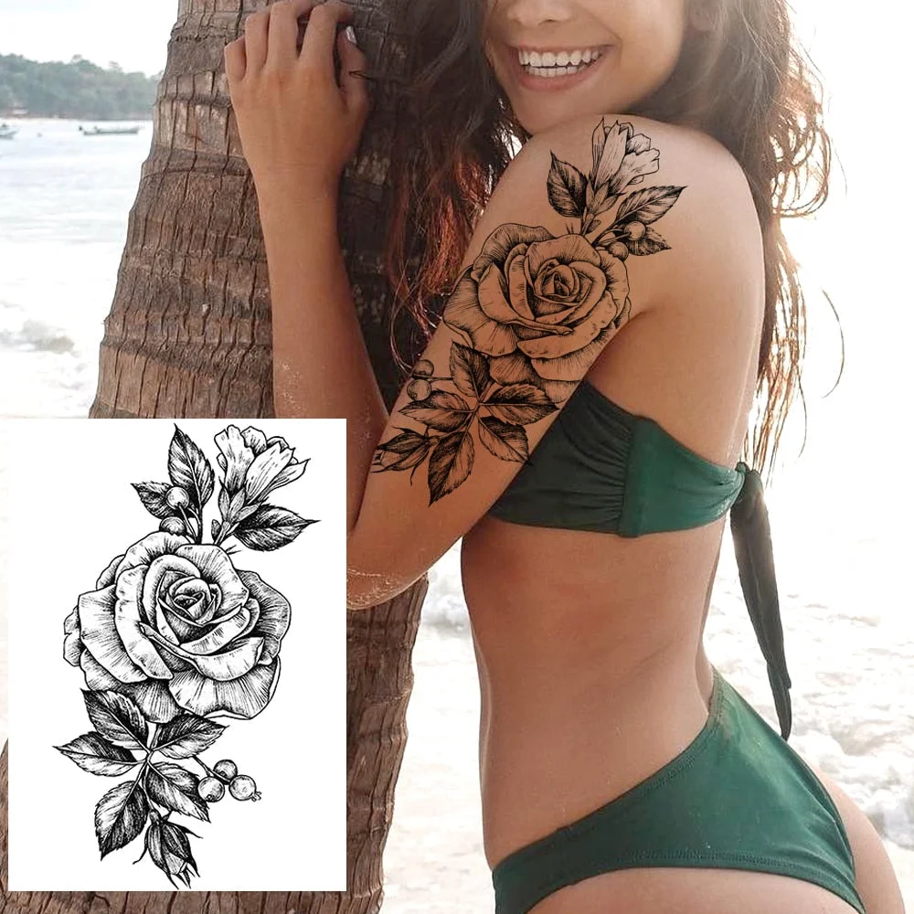 Realistic Sexy Peony Tattoos Temporary Women Adult Flower Arm Tattoos Sticker Waterproof Fake Floral Bloosom Body Leg Art Tatoos 530-1