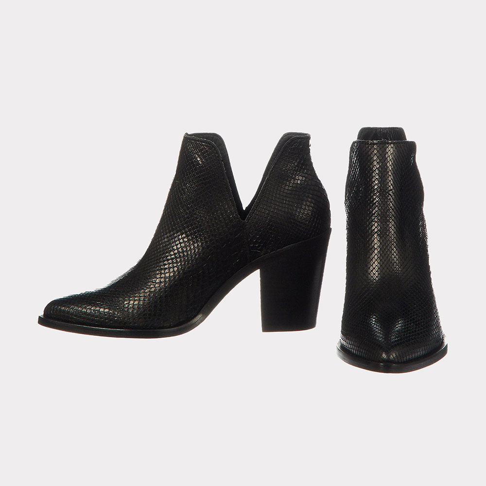 Black Pointed Toe Deep-V Block High Heeled Booties for Women Nicepairs
