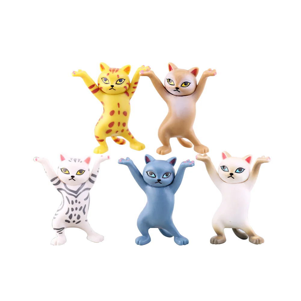 Cartoon Cat Pen Holder Resin Dancing Kitten Sculpture Office Home Decor