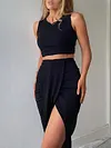 Irregular Clipping Sleeveless Two-Piece Suits