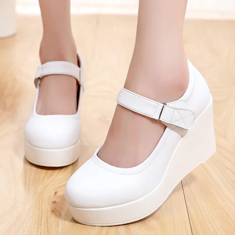 Breakj Breakj 8CM High Heel Heel Leather Shoes 3CM Thick Waterproof Table Comfortable Loose Cake Shoes Round Head Light Magic Stick Single Shoes Women
