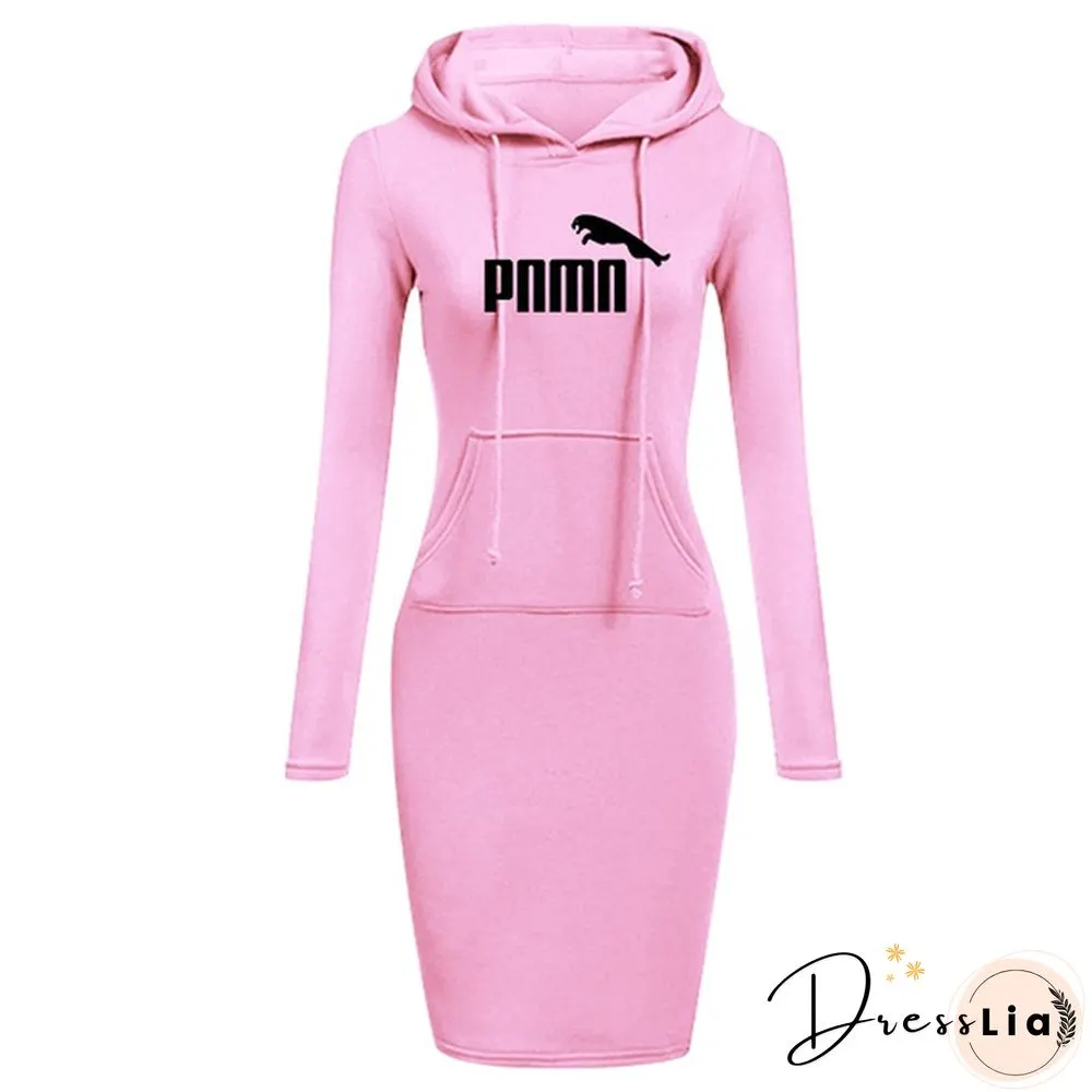 New Women Hoodie Dress Brand Printsd Long Sleeve Hoodie Casual Hooded Jumper Pockets Sweater Tops