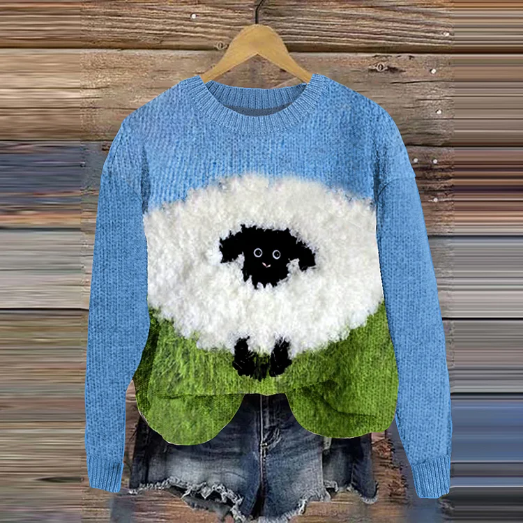 Funny Cotton Sheep Wool Felt Cozy Knit Sweater