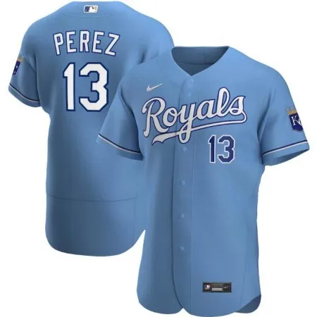 Men's Kansas City Royals #13 Salvador Perez Blue Flex Base Stitched Jersey A8L1