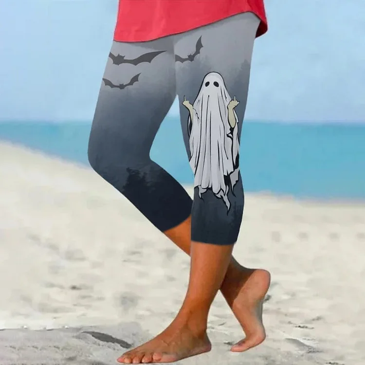 VChics Ghost Halloween Print Casual Leggings