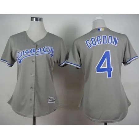 Royals #4 Alex Gordon Grey Road Women's Stitched MLB Jersey