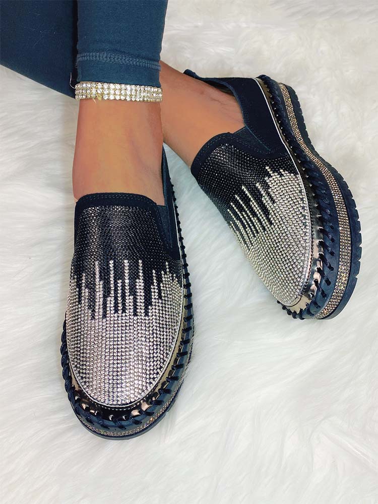Rhinestone Slip-on Loafer Shoes - ECHOINE
