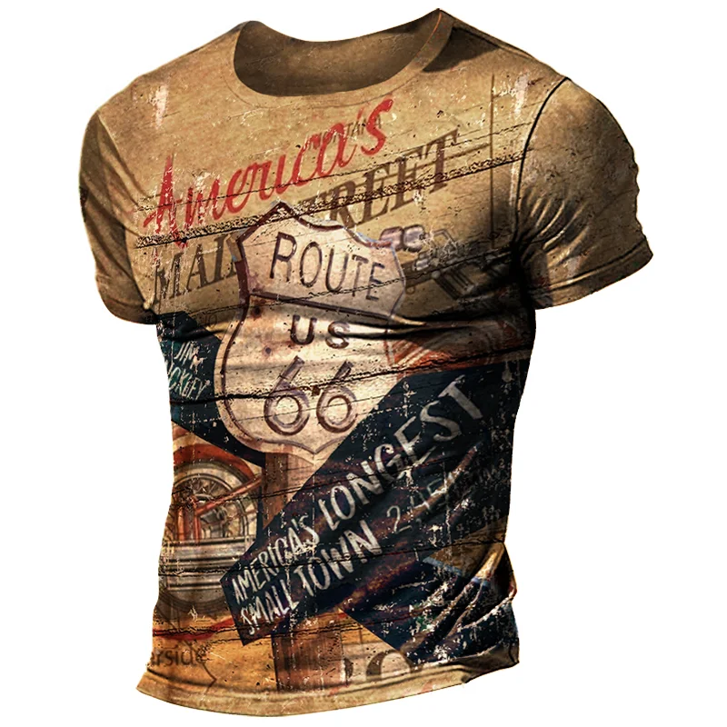 Mens Route 66 Retro Print Crew Neck T-Shirt / [viawink] /