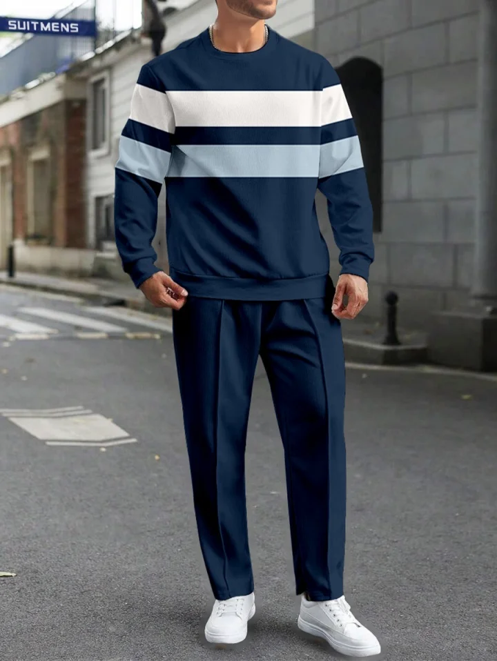 Men's Colorblock Round Neck Casual Sports Set 051