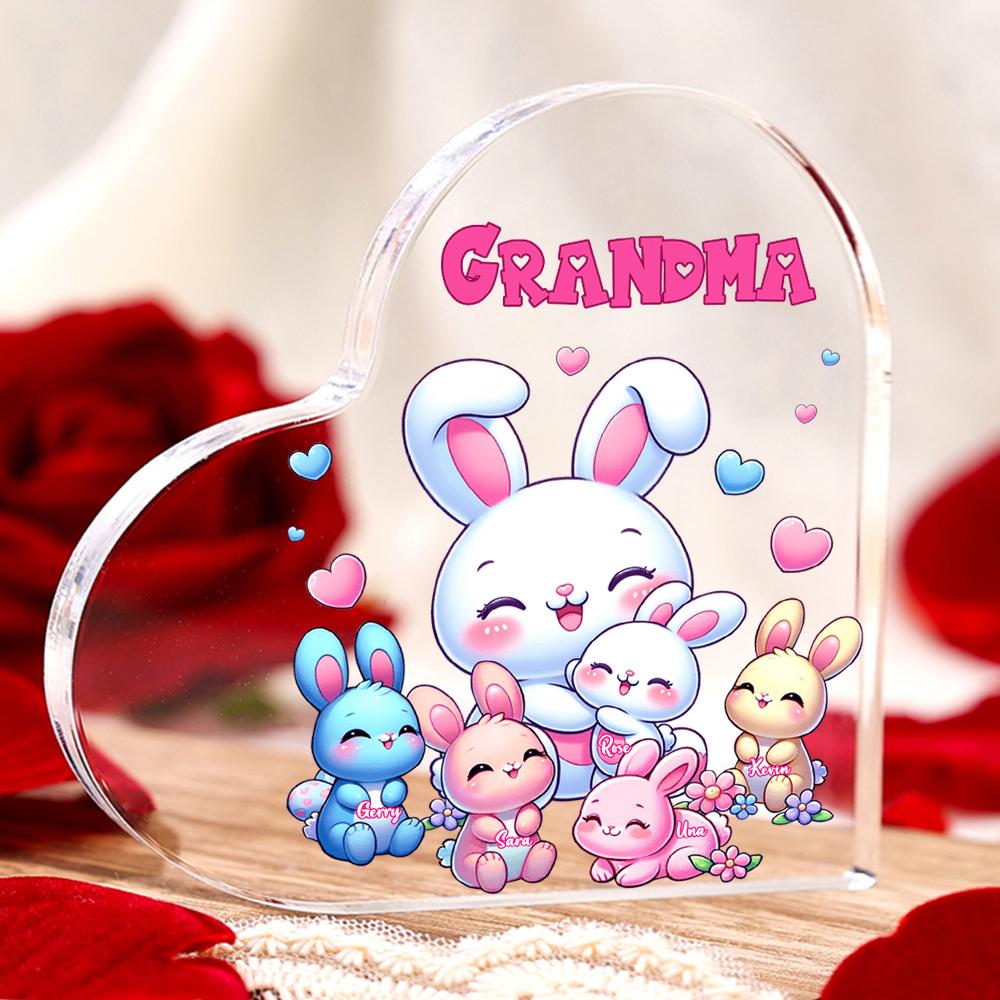 Personalised Text Acrylic Heart Keepsake Custom 5 Names Ornament Bunny Family Gifts For Mother/Grandma-Jessemade AU