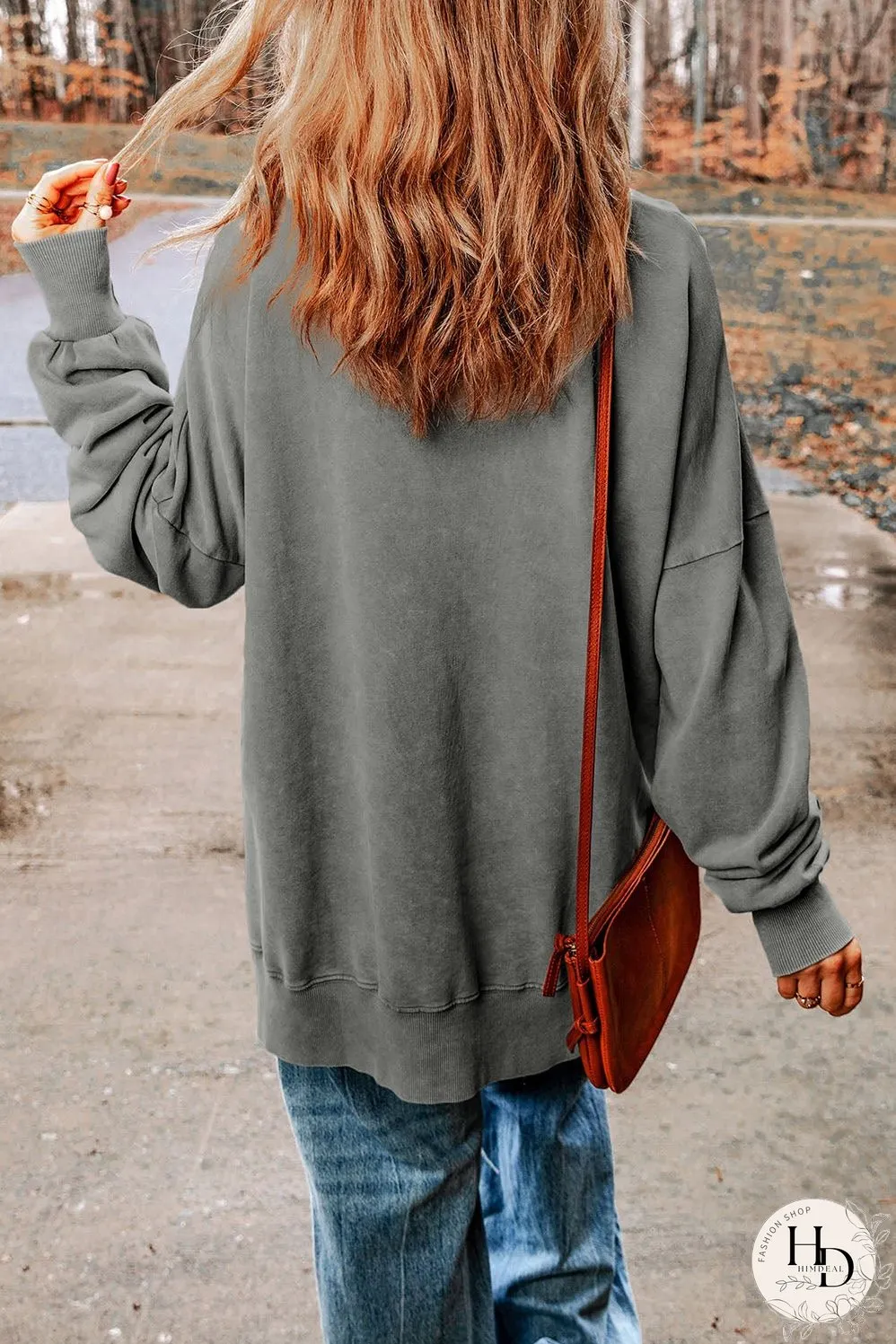 Dropped Shoulder Round Neck Long Sleeve Blouse