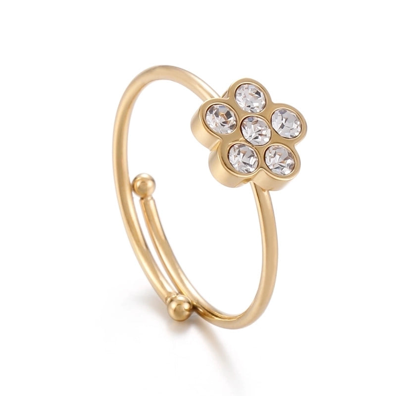 Cute Flower Stainless Steel Plating Rhinestones Open Ring 1 Piece