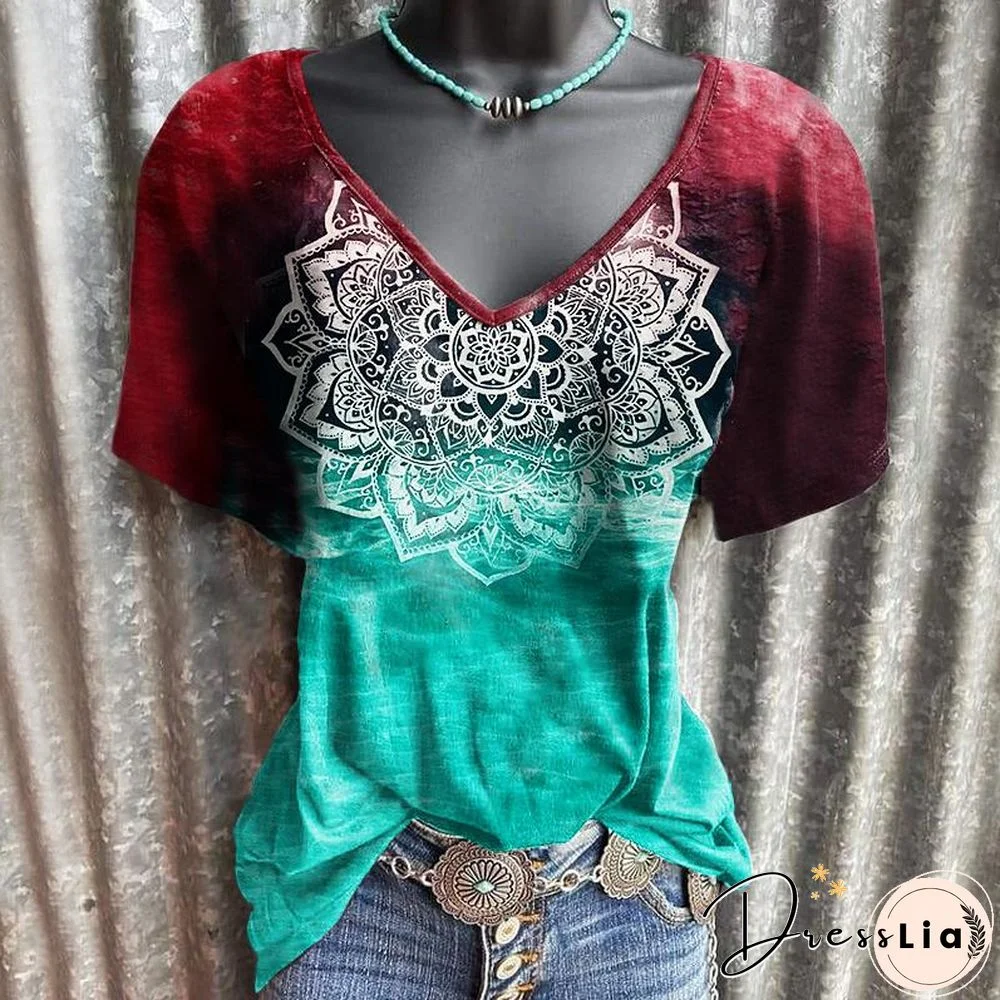 Ship in 24 hoursMandala Floral Short Sleeve Graphic Tees