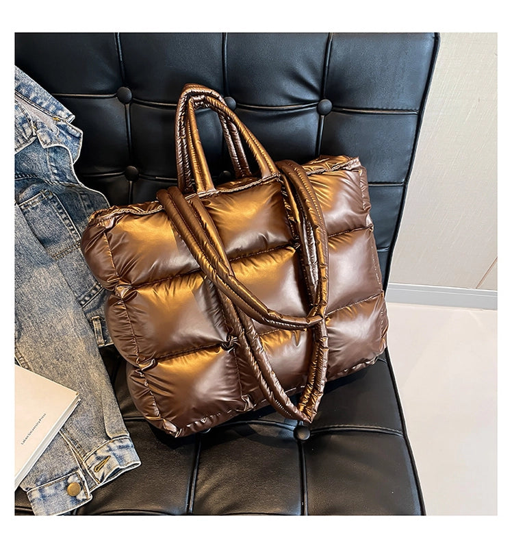 Women’s Large Cloth Solid Color Elegant Streetwear Sewing Thread Square Zipper Shoulder Bag