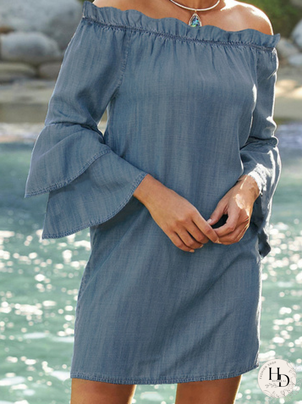 Flare Sleeve Long Sleeve Woven Dress