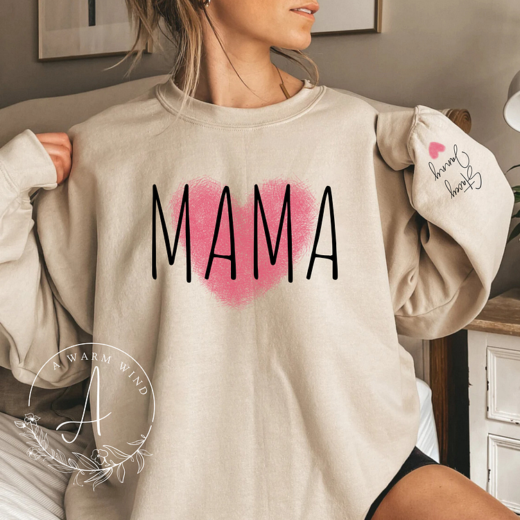 Mom's Heartbeat-Personalized Mama Sweatshirt with Kids Names
