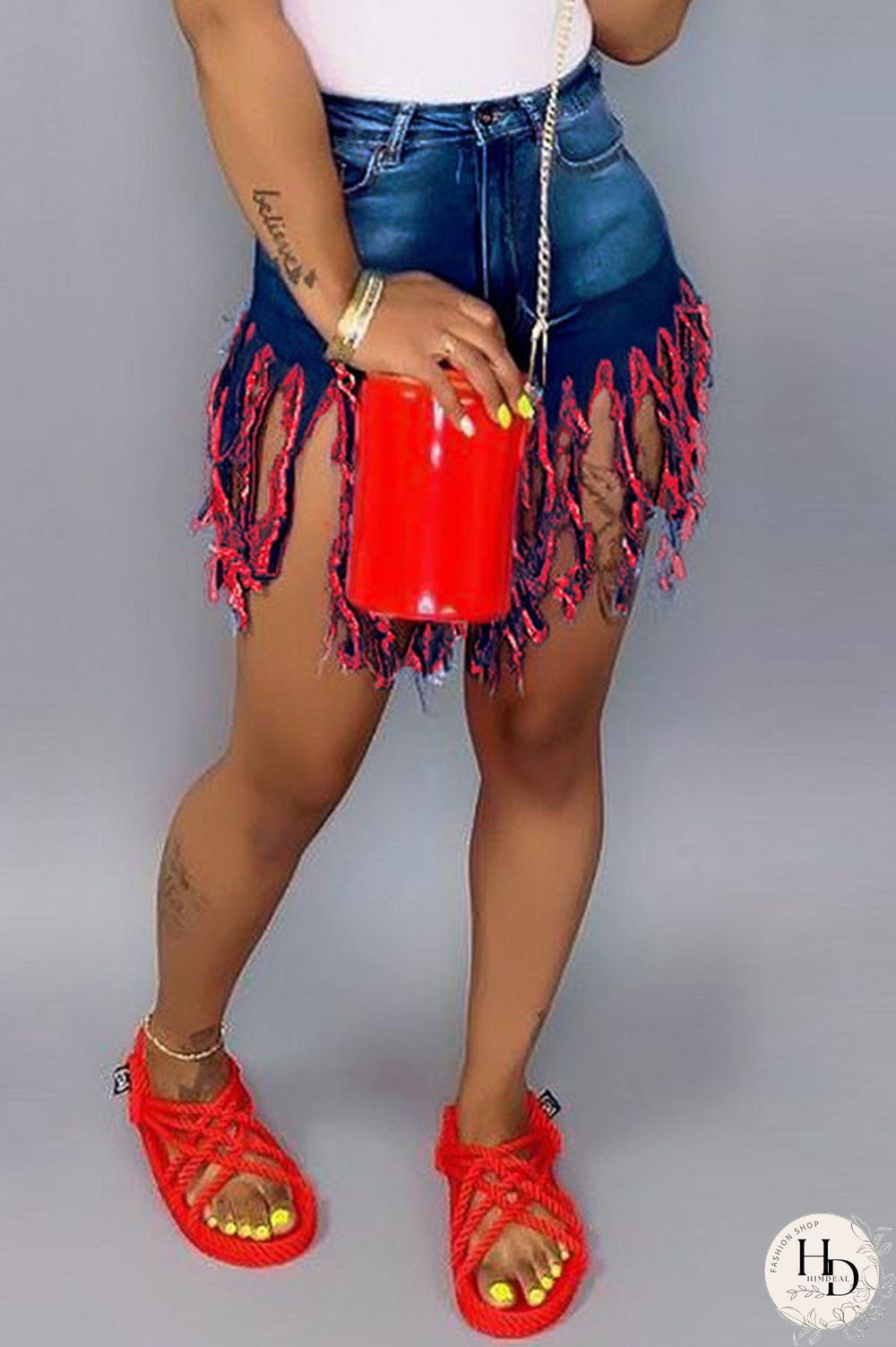 Royal blue Red Green Yellow Royal blue Tassel Design Denim