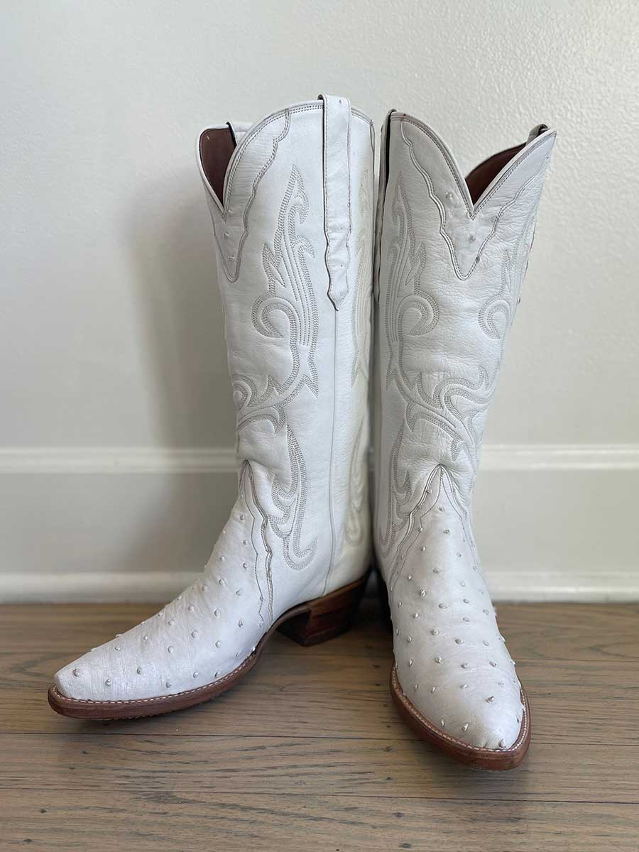 White Snip Toe Side Loop Embroidered Knee High Western Boots for Women