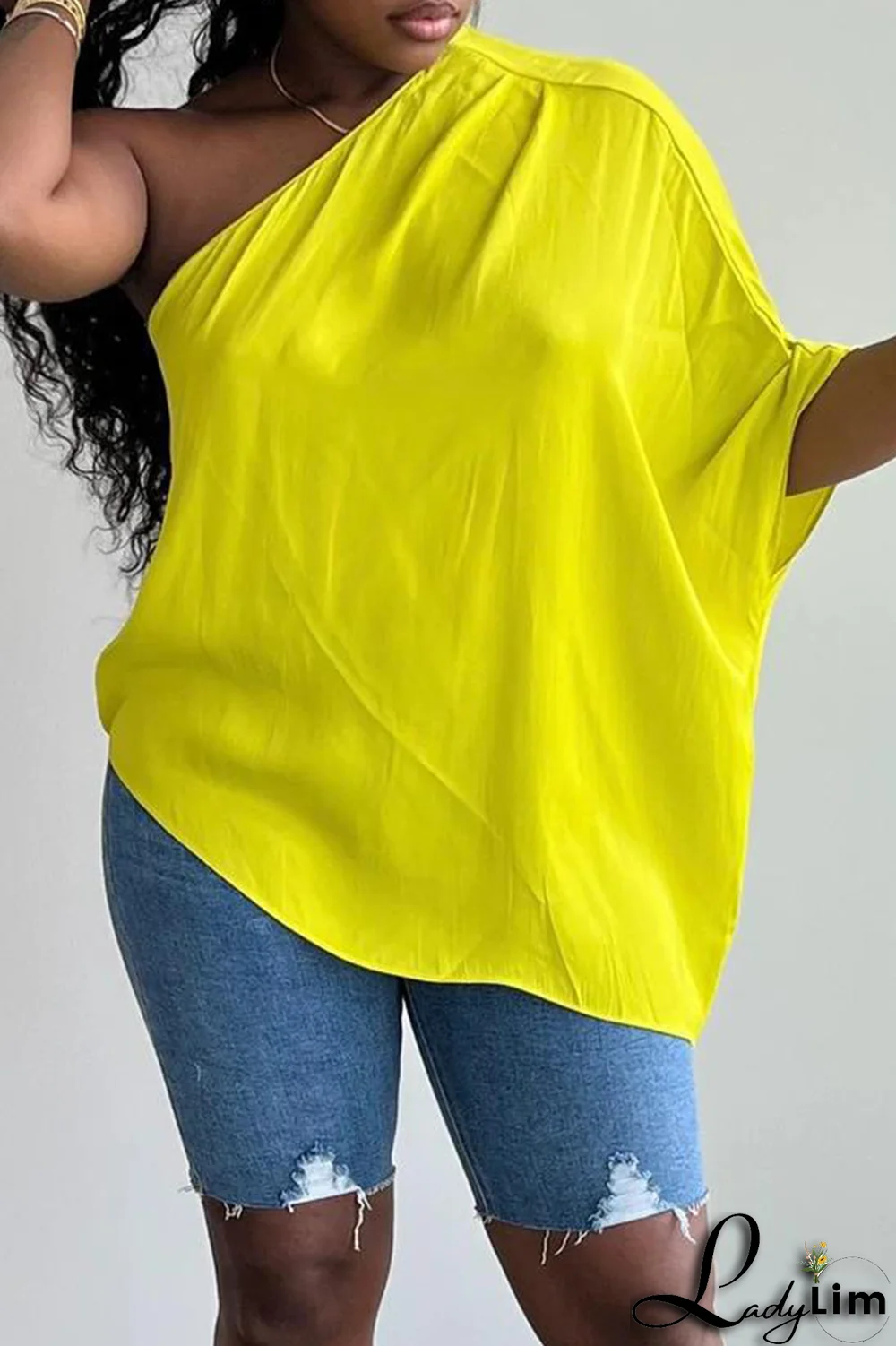 White Fashion Solid Split Joint One Shoulder T-Shirts