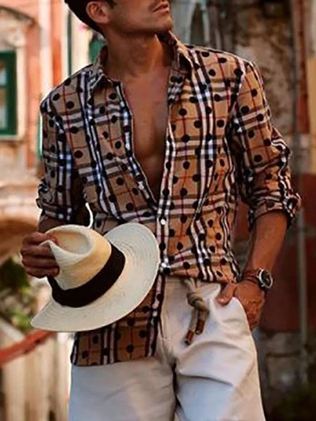 Brown Casual Printed Shirt Collar Shirts & Tops