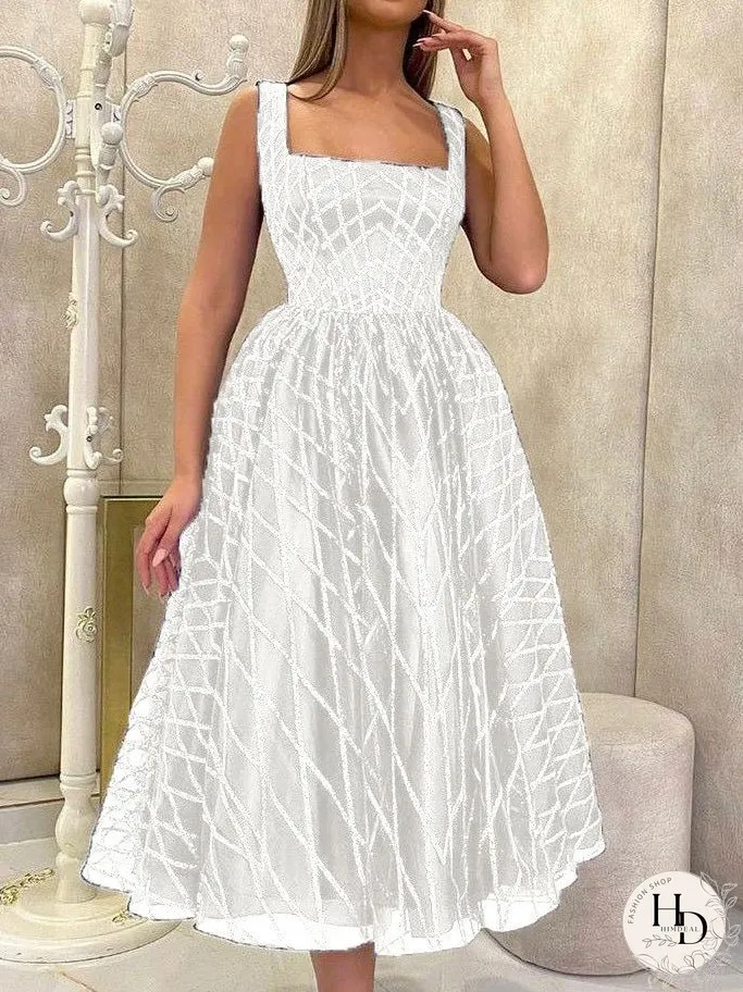 Dresses Sequined Mesh Square Neck Sleeveless Dress for Women
